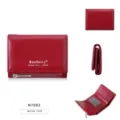 Women trifold short wallet wine red compact PU leather card holder with zipper coin pocket - Burgundy