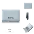 Women's Short Trifold Wallet Blue PU Leather Compact Card Holder with Zipper Coin Pocket - Blue