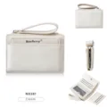 Women short PU leather wallet with wrist strap multiple card slots cream color compact design - Off White