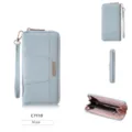 Women long PU leather wallet zipper clutch purse with wrist strap card slots light blue - Long Wallet (C7110) / Blue
