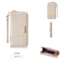 Women long PU leather wallet with zipper wristlet multi card slots and spacious compartments apricot - Long Wallet (C7110) / Apricot