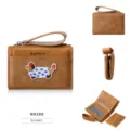 Brown short multi-functional wallet with cute dog embroidery card slots and zipper pocket. - Brown