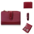 Portafoglio corto da donna bicolore in pelle PU porta carte monete rosso pieghevole - Rosso rosa