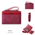 Women short contrast color wallet wine red, multi-card slot zipper coin purse compact. - Burgundy