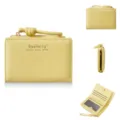 Petit portefeuille femme jaune en grain litchi avec emplacements cartes et poche zippée. - Jaune