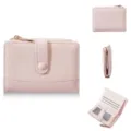 Compact pink women short wallet with coin zipper pocket and card slots, stylish folding purse. - Pink