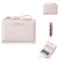 Petit portefeuille court femme rose grain litchi multi emplacements porte-monnaie zippé - Rose