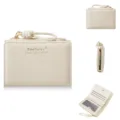 Femme portefeuille court motif litchi cuir PU multi fentes cartes fermeture éclair design - Blanc Cassé