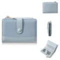 Light blue short women wallet, color-blocked coin purse, compact card holder with zipper pocket. - Color-Block Blue