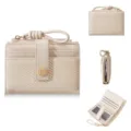 Women short wallet PU leather bi-fold card holder zipper coin purse stylish beige handbag. - Apricot