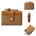 Women short bifold wallet with multiple card slots zipper coin pocket and contrast color design. - Brown