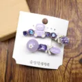 Cute purple bear rhinestone duckbill hair clips set sweet Korean style side hairpin hair accessories for women - Purple Bear Style