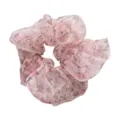 Chiffon floral scrunchie detail view, sweet Korean style hair accessory for daily use. - Pink Floral