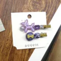Purple crystal hair clips set cute bow duckbill hairpin side hair accessories detail shot - Purple Puppy Hair Clip