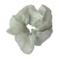 Sheer floral hair scrunchie detail view, lightweight chiffon fabric ponytail holder accessory. - Green Floral