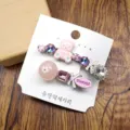 Sweet cute bear rhinestone hair clips set, fashion cartoon side pin hair accessories for women. - Pink Bear Style