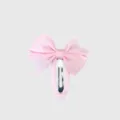 Close-up detail of a sweet pink ribbon bow hair clip featuring a fully wrapped snap design. - 20#