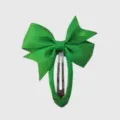 Green ribbon bow hair clip detail shot, elegant fabric hair accessory for women and kids. - Style 1