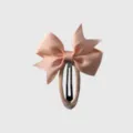 Pink bow hair clip detail showing delicate ribbon texture and secure metal clasp design. - 6#
