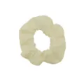 Minimalist beige fabric hair scrunchie, soft casual everyday styling accessory detail shot. - Beige
