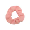 Pink fabric hair scrunchie detail shot, minimalist vintage style soft elastic hair tie accessory. - Pink