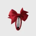 Red ribbon bow hair clip detail view, featuring sweet pastoral style and full wrapped design. - 9#