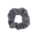 Dark grey fabric scrunchie detail view, minimalist retro hair accessory for daily casual styling. - Dark Gray