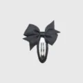 Detail close-up of a black grosgrain ribbon bow hair clip, showing wrapped metal clip structure. - 11#