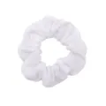 Detailed close-up view of the simple white fabric hair scrunchie showcasing soft texture. - Pure White