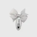Gray bow hair clip detail shot, showing the exquisite full-wrapped ribbon texture and metal clip. - 14#