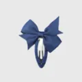 Dark blue bow hair clip detail, ribbon wrapped snap clip design for cute hairstyles. - 16#