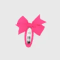 Close-up detail of the bright pink fully wrapped ribbon bow snap hair clip for girls. - 17#