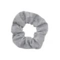 Grey cotton jersey scrunchie fabric detail, soft elastic hair tie for casual wear. - Gray