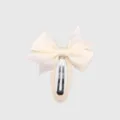 Cute white bow hair clip for girls, sweet fabric wrapped snap clip hair accessory daily wear. - 19#