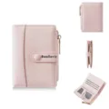 Pink women's short wallet with multi card slots, zipper coin pocket and snap closure. - Pink