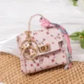 Mini rosa blumen muster tasche schlüsselanhänger süße geldbörse lippenstift anhänger - Kirschblütenrosa