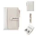 Women short wallet Korean style color block card holder zipper coin purse PU leather fashion - Off White