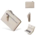 Women short wallet multi-functional minimalist zip coin purse card holder chic PU leather beige - Apricot