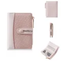 Women's short pink wallet multi-card zipper coin purse stylish PU leather card holder - Color-Block Pink