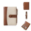 Stylish women's short wallet with contrast color design, multiple card slots and zipper pocket. - Apricot and Brown