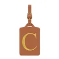 Étiquette de bagage en cuir PU marron avec lettre C brodée dorée et boucle en métal - Lettre C