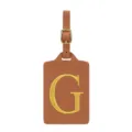 Étiquette de bagage en cuir PU marron avec lettre G brodée dorée pour valise voyage. - Lettre G