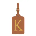Étiquette de bagage en cuir PU marron avec boucle dorée et lettre K brodée pour valise de voyage. - Lettre K
