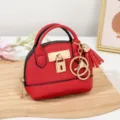 Mini Rote Muschel Handtasche Schlüsselanhänger Geldbörse PU Leder Tasche Anhänger - Rot
