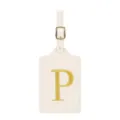 Étiquette de bagage brodée avec quincaillerie dorée, portable et anti-perte pour valises. - Lettre P / Blanc Cassé