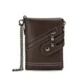 Herren Kurzgeldbörse dunkelbraun Retro Bifold Design mit Metallkette und Kartenfächer - Kaffeebraun
