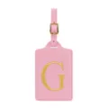 Etichetta per valigia in pelle PU rosa con lettera G ricamata in oro, accessorio da viaggio. - Rosa G