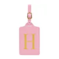 Etichetta bagaglio in pelle PU rosa con lettera dorata ricamata H e fibbia da viaggio. - Rosa H