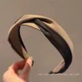 Retro wide knotted headband detail, stylish brown and black color block hair hoop accessory. - Black Coffee