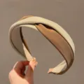 Retro two-tone twisted wide headband detail, elegant fabric hair accessory closeup. - Beige Coffee